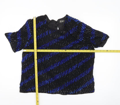 Debenhams Début Women Black Blue Sequin Tunic Blouse Size 16