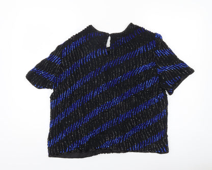 Debenhams Début Women Black Blue Sequin Tunic Blouse Size 16