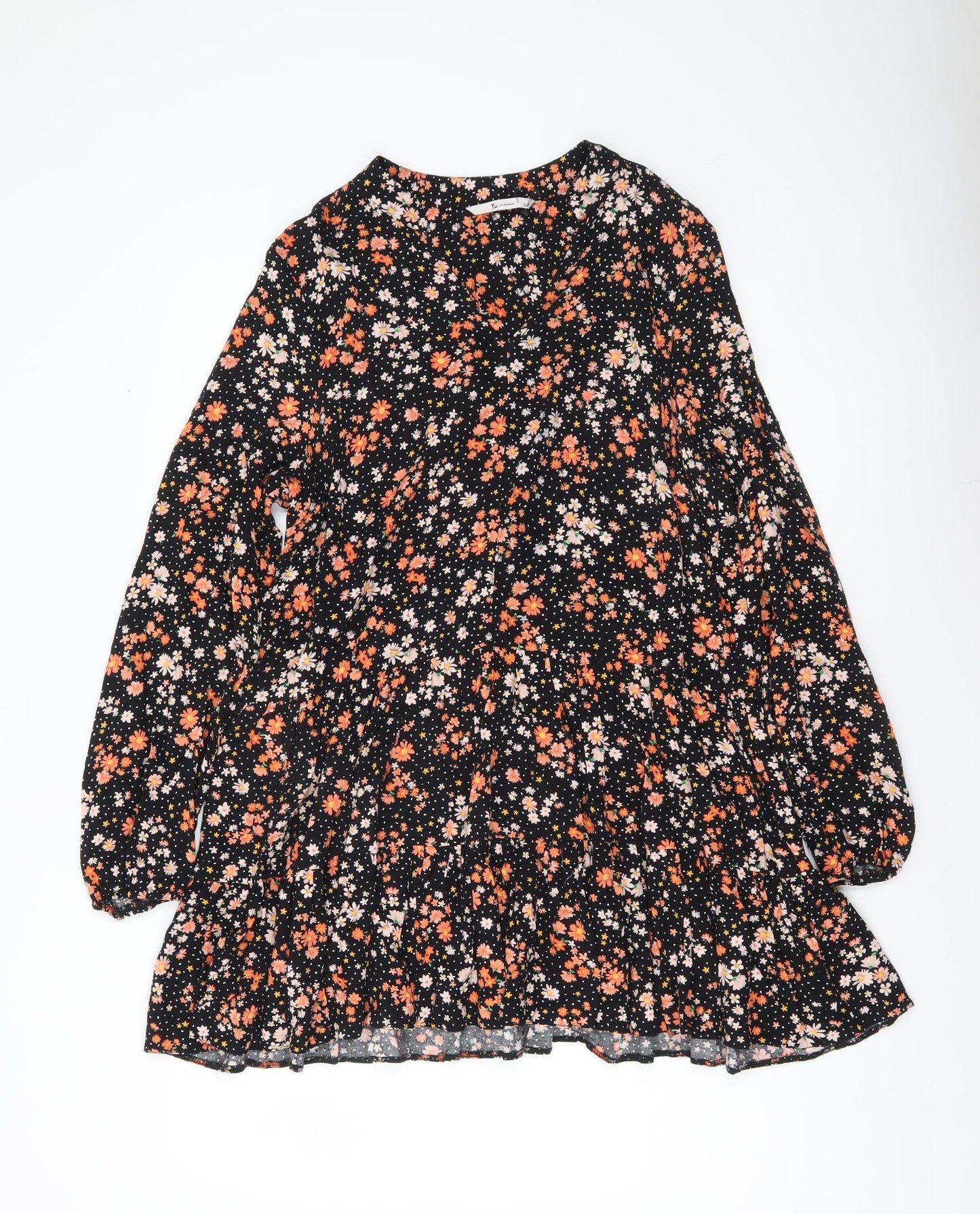 Tu Women’s Black Floral A-Line Knee Length Dress Size 12