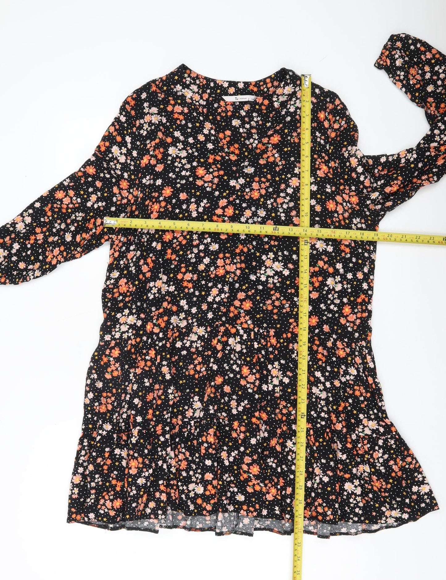 Tu Women’s Black Floral A-Line Knee Length Dress Size 12