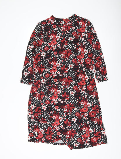 Marks and Spencer Women’s Black Floral Shift Dress UK 12 Long Sleeve