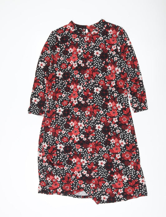 Marks and Spencer Women’s Black Floral Shift Dress UK 12 Long Sleeve