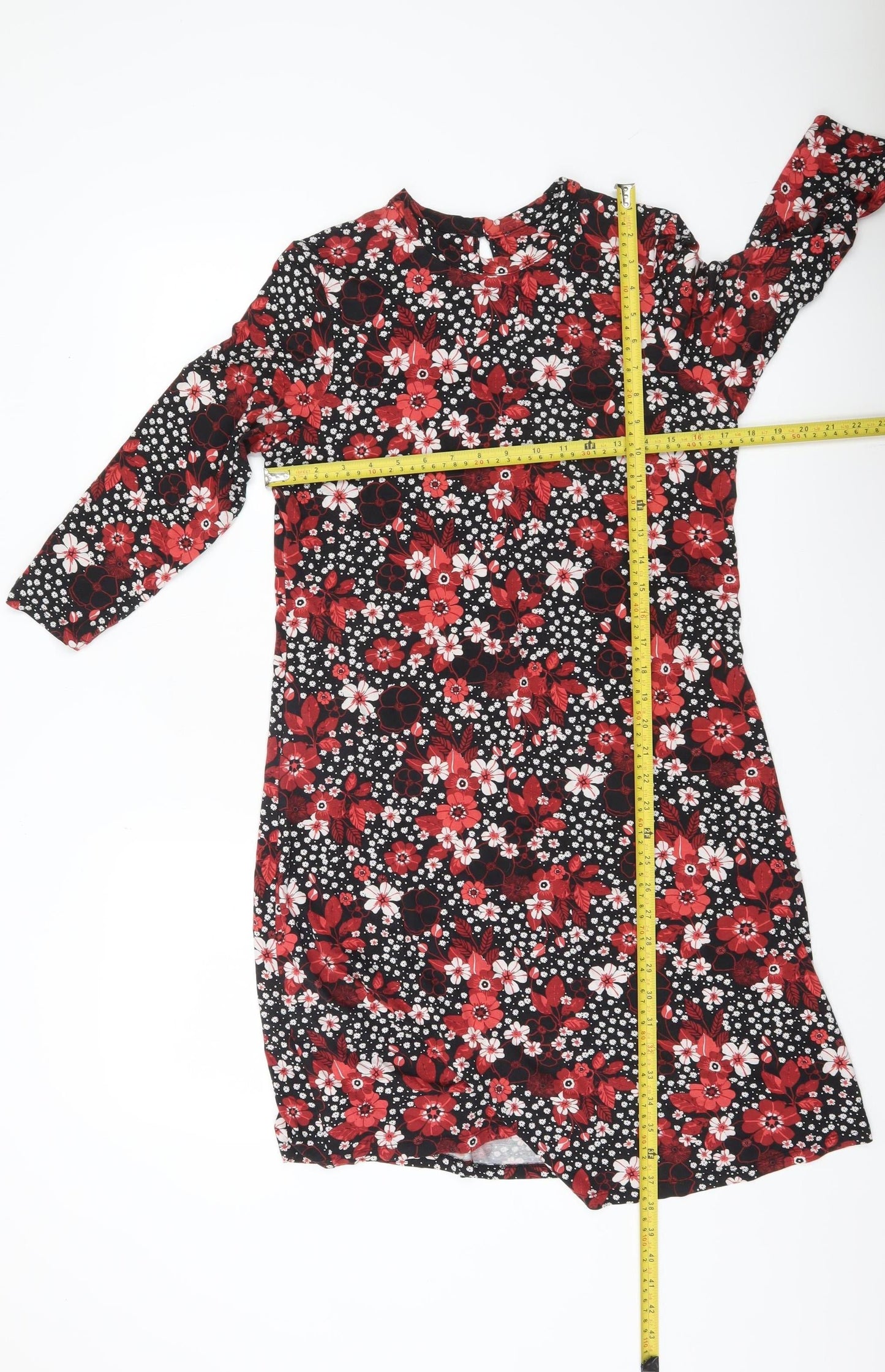 Marks and Spencer Women’s Black Floral Shift Dress UK 12 Long Sleeve
