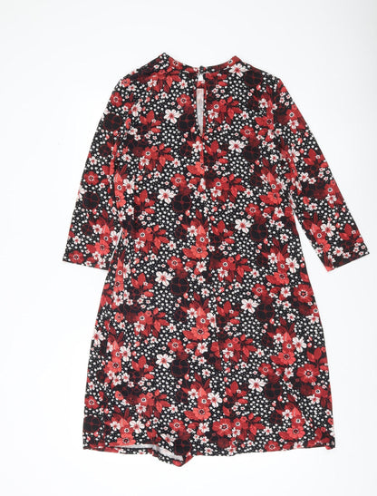 Marks and Spencer Women’s Black Floral Shift Dress UK 12 Long Sleeve