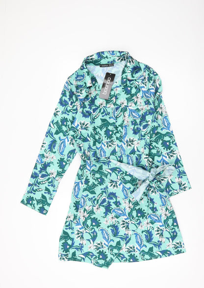 Boohoo Women’s Multicoloured Floral Shirt Dress Size 14
