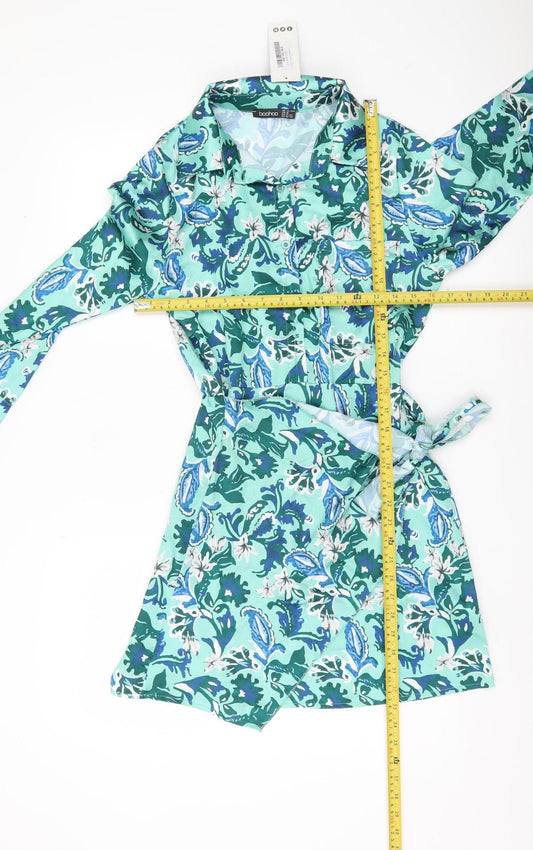 Boohoo Women’s Multicoloured Floral Shirt Dress Size 14