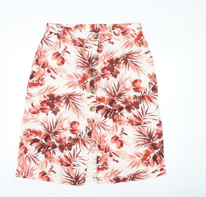 George Womens Tropical Floral Button Skirt Size 18 Linen Blend