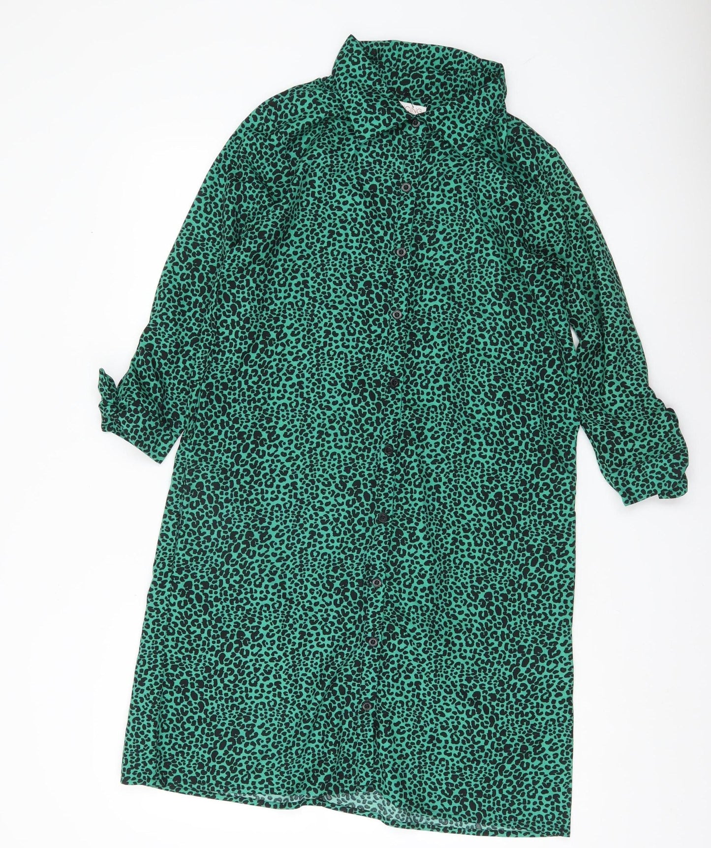Dancing Leopard Women Green Animal Print Shirt Dress Size 12