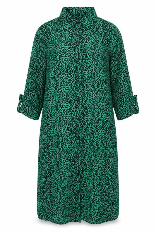 Dancing Leopard Women Green Animal Print Shirt Dress Size 12