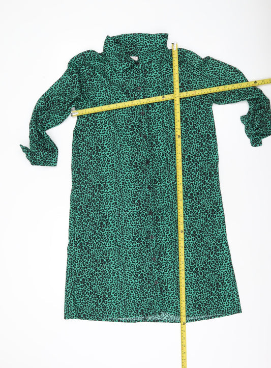 Dancing Leopard Women Green Animal Print Shirt Dress Size 12