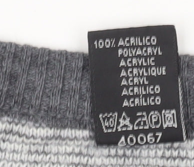 C&A Men’s Grey Fair Isle Acrylic Knit Jumper Size L Crew Neck