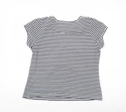 Pomodoro Womens Blue Striped Floral Cotton T-Shirt Size 12