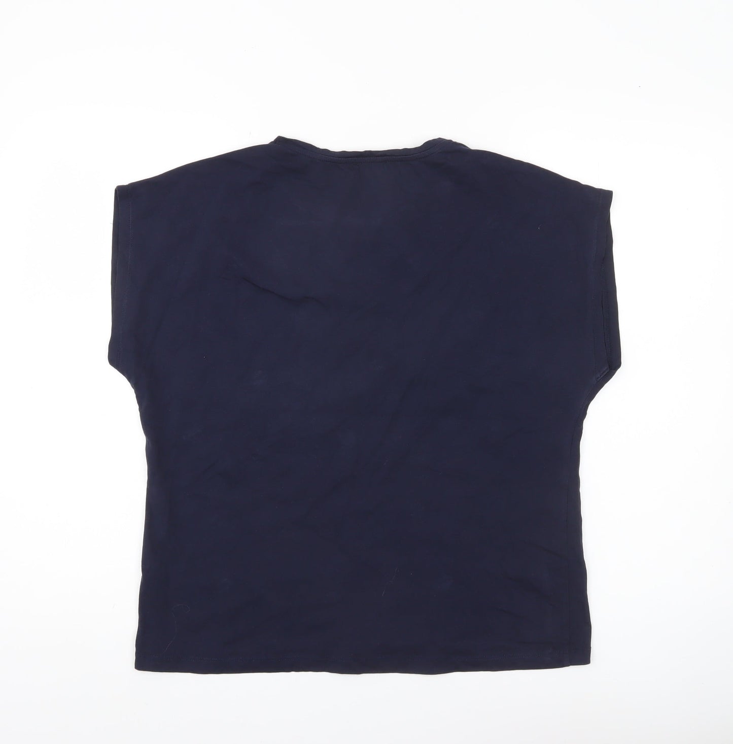 M&Co Womens Navy Blue Cotton Crew Neck T-Shirt Size 16 Embroidered Lips