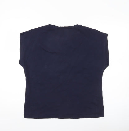 M&Co Womens Navy Blue Cotton Crew Neck T-Shirt Size 16 Embroidered Lips