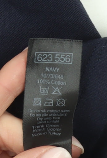 M&Co Womens Navy Blue Cotton Crew Neck T-Shirt Size 16 Embroidered Lips