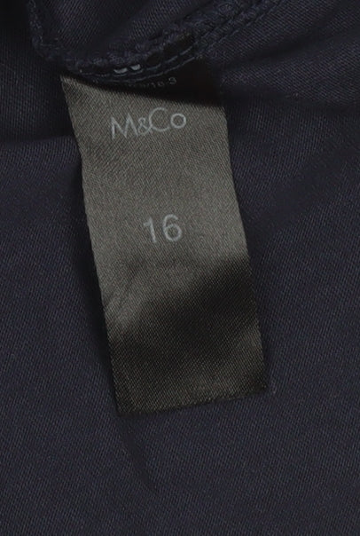 M&Co Womens Navy Blue Cotton Crew Neck T-Shirt Size 16 Embroidered Lips