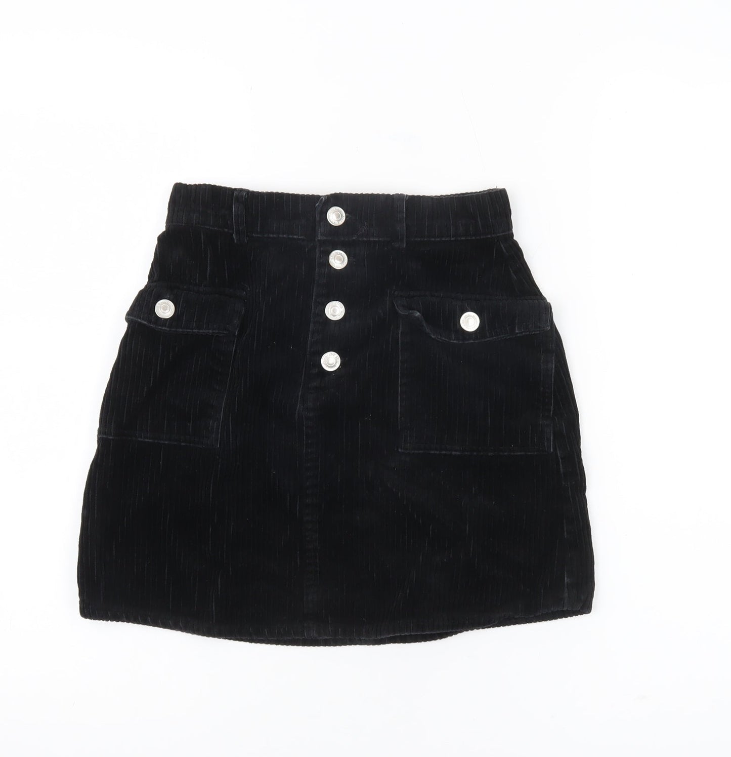 Primark Women’s Black Corduroy Mini Skirt Size 4 with Buttons