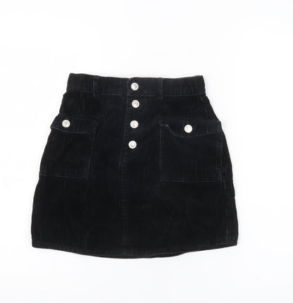 Primark Women’s Black Corduroy Mini Skirt Size 4 with Buttons
