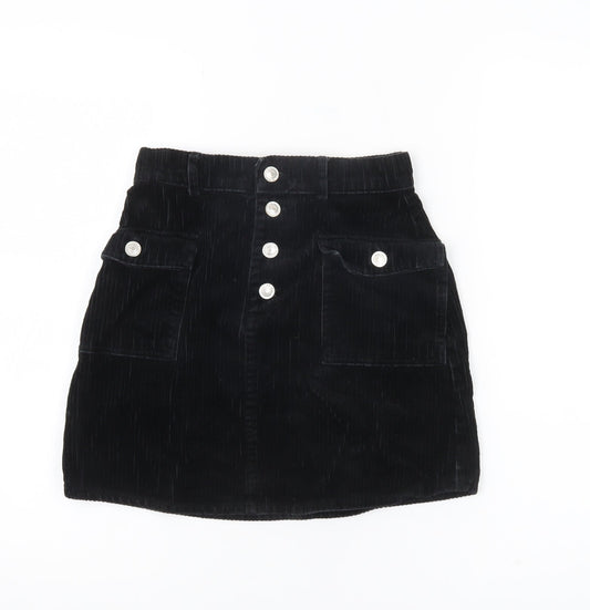 Primark Women’s Black Corduroy Mini Skirt Size 4 with Buttons