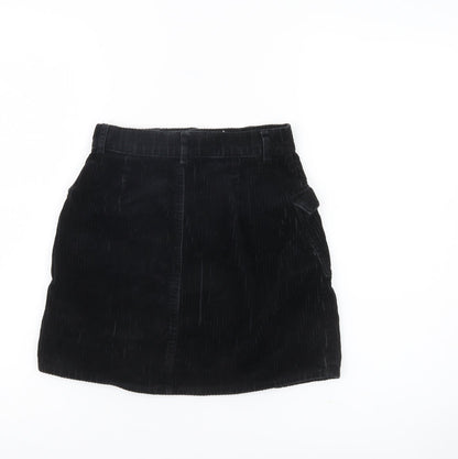 Primark Women’s Black Corduroy Mini Skirt Size 4 with Buttons