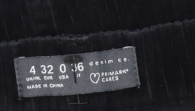 Primark Women’s Black Corduroy Mini Skirt Size 4 with Buttons