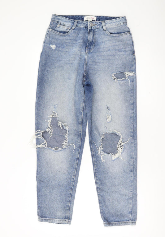 Urban Bliss Womens Blue Distressed Mom Jeans Size 8 High Rise