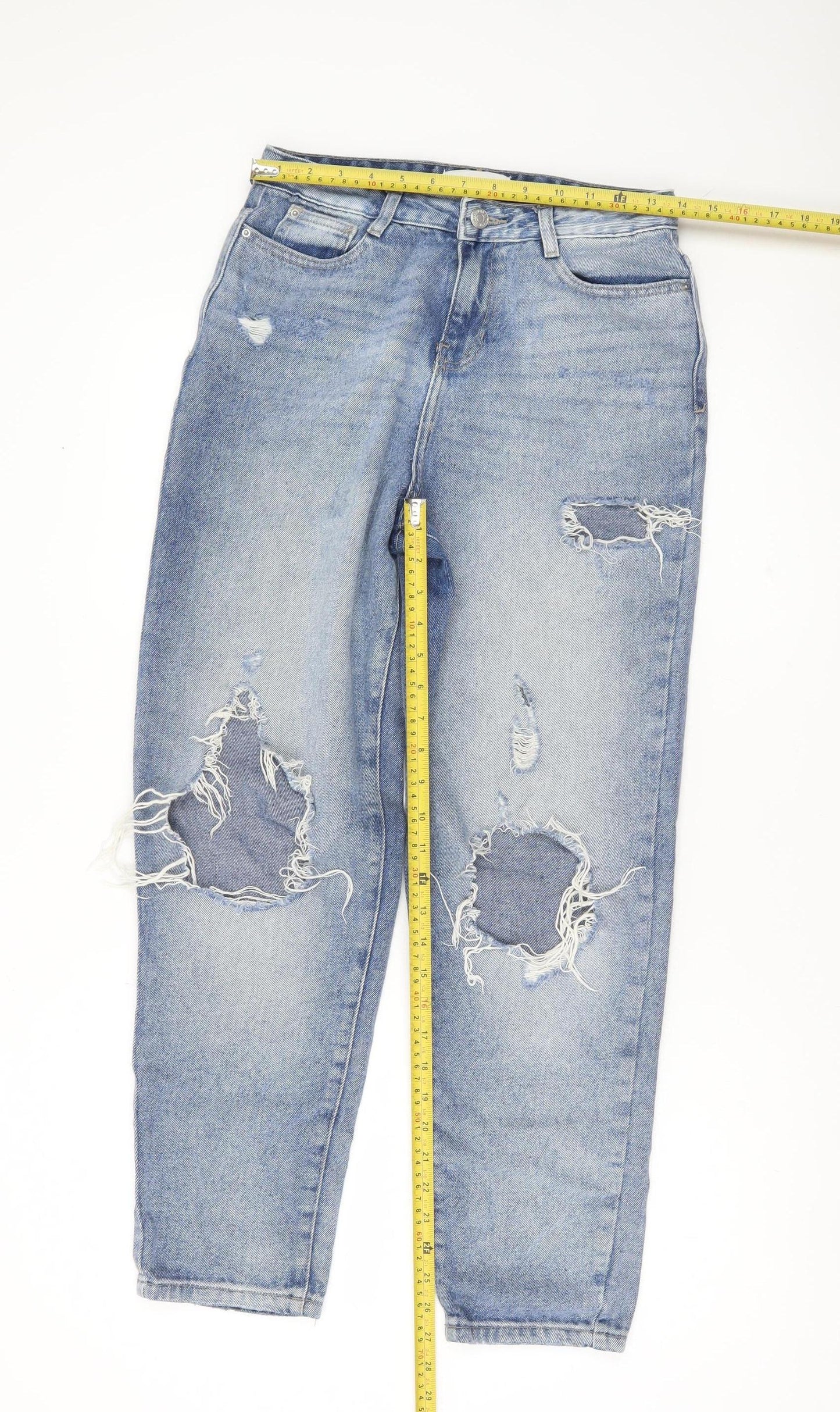 Urban Bliss Womens Blue Distressed Mom Jeans Size 8 High Rise