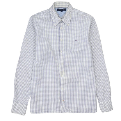 Tommy Hilfiger Men's White Check Long Sleeve Button-Up Shirt L