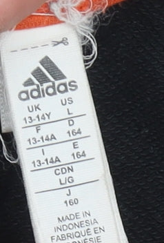 Adidas Boys Black Full Zip Hoodie 13-14 Years Sports Logo Hoodie