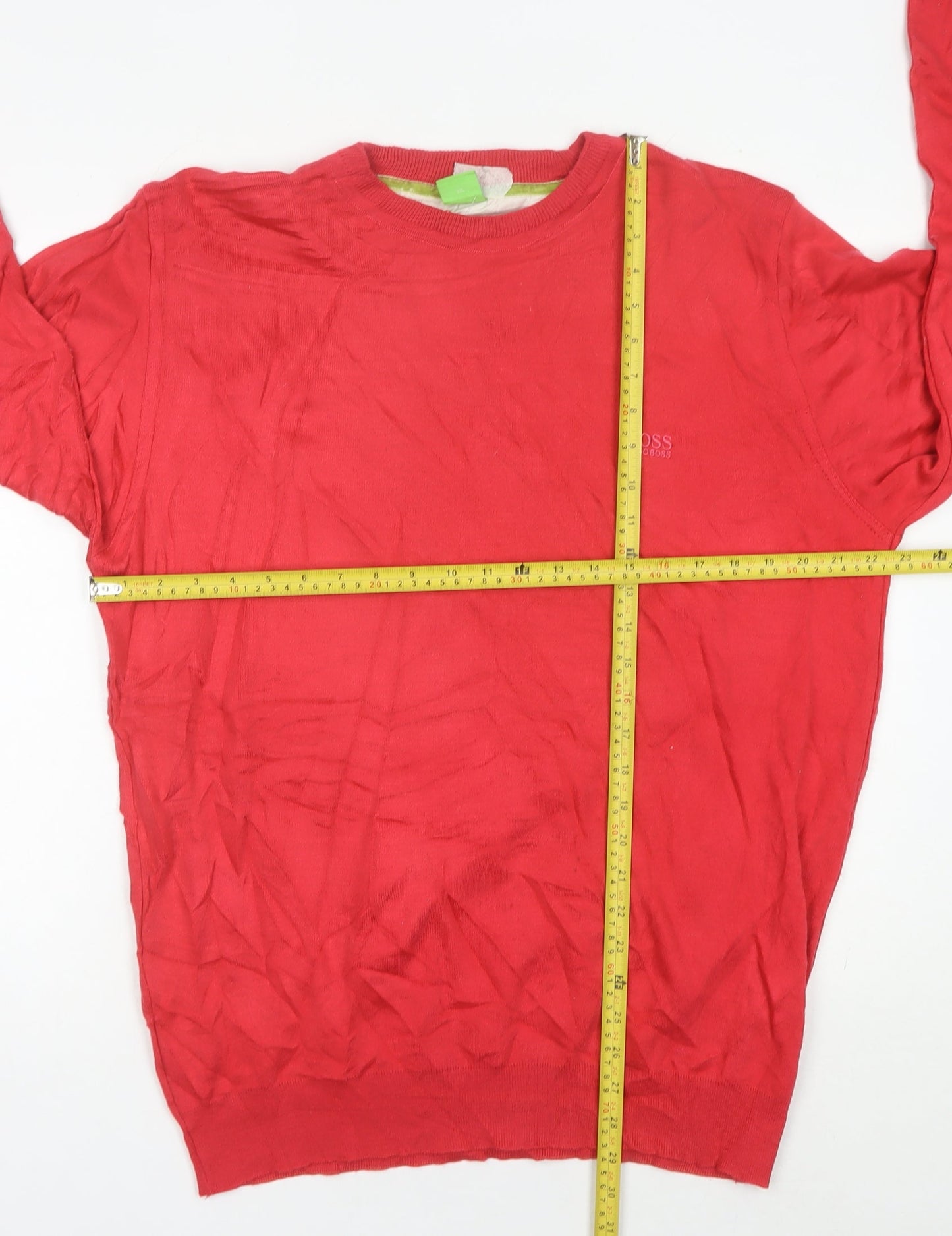 Hugo Boss Mens Red Wool Pullover Jumper 2XL Crew Neck Classic Knitwear