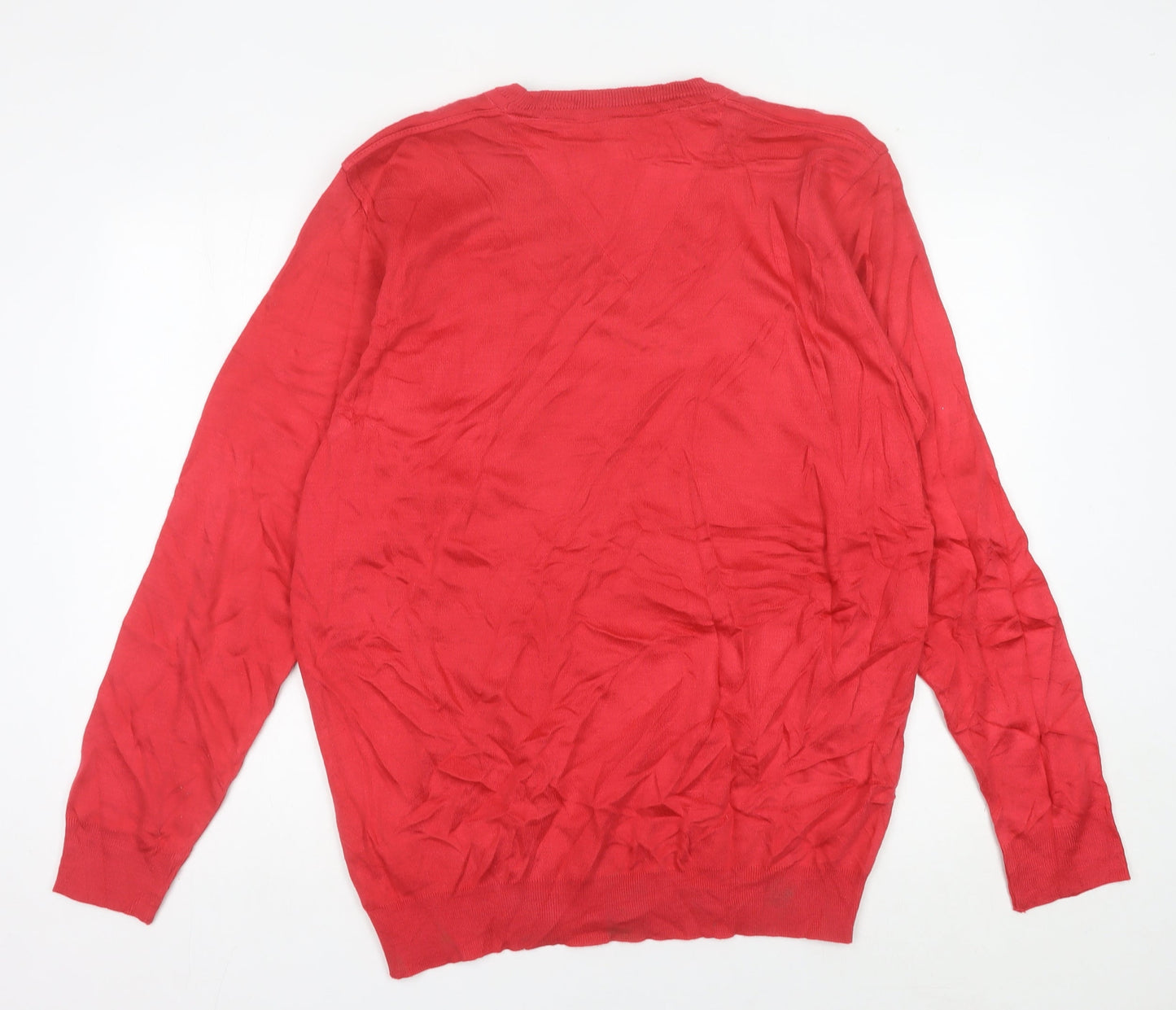 Hugo Boss Mens Red Wool Pullover Jumper 2XL Crew Neck Classic Knitwear