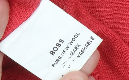 Hugo Boss Mens Red Wool Pullover Jumper 2XL Crew Neck Classic Knitwear