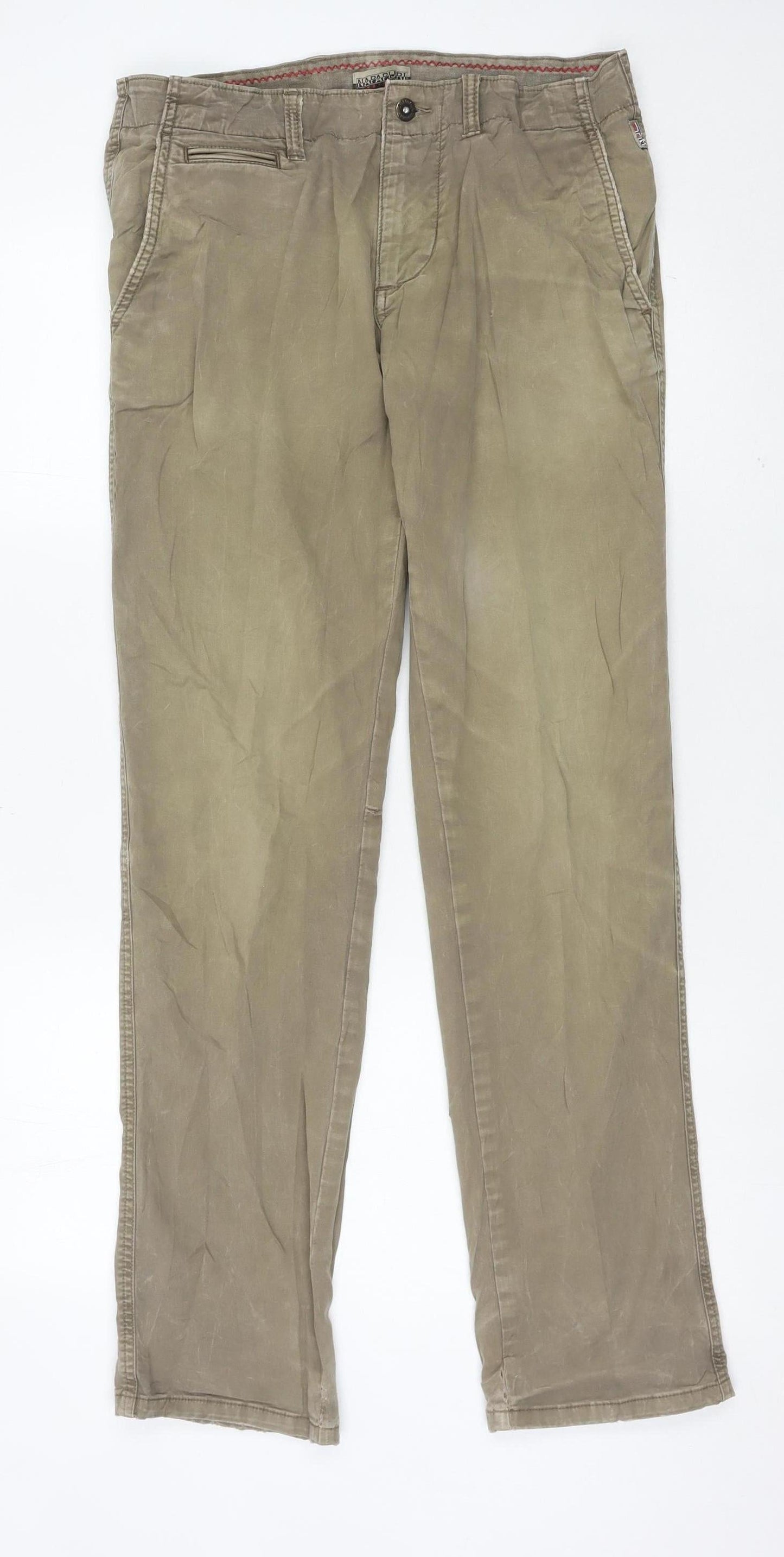 Napapijri Mens Beige Chino Trousers 30W 30L Cotton Casual