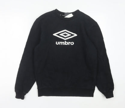 Umbro Boys Black Sweatshirt 14-15Y Regular Fit Crew Neck Pullover