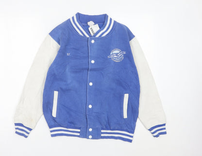 AWDis Boys Blue White Varsity Jacket 12-13 Years Cotton Blend