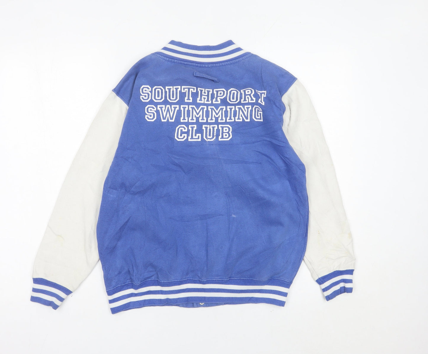 AWDis Boys Blue White Varsity Jacket 12-13 Years Cotton Blend