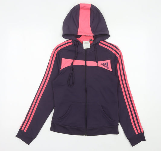 Adidas Womens Purple Pink Full Zip Hoodie Size 8 UK Polyester Sportswear