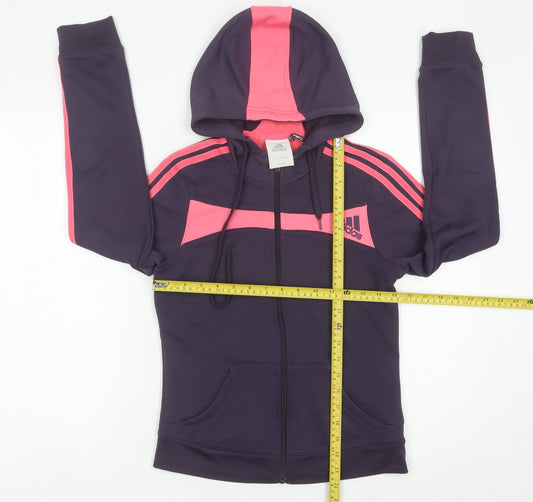 Adidas Womens Purple Pink Full Zip Hoodie Size 8 UK Polyester Sportswear
