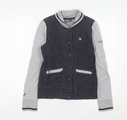 Fila Womens Varsity Jacket Size 8 Black Grey Cotton Blend Casual