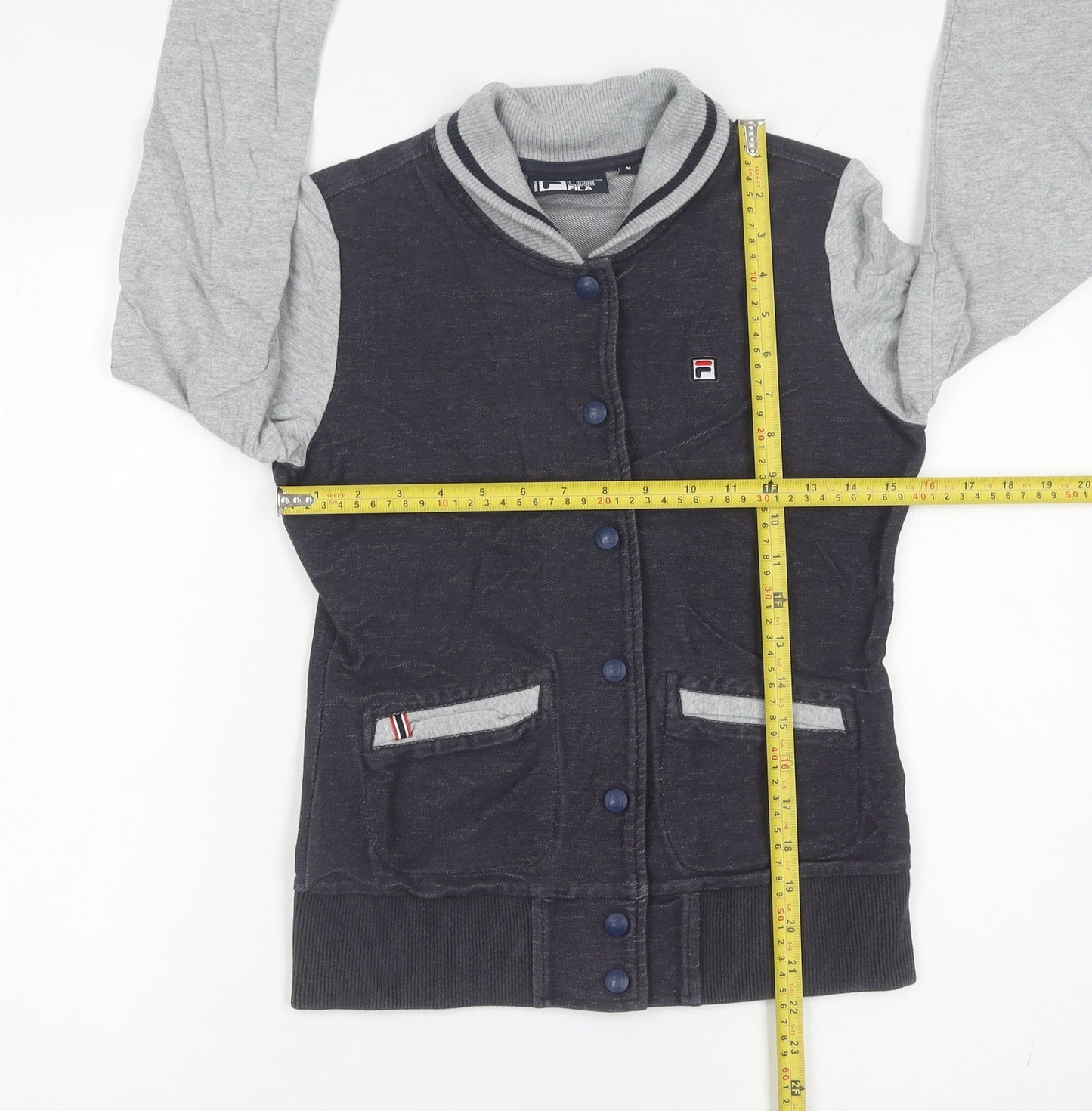 Fila Womens Varsity Jacket Size 8 Black Grey Cotton Blend Casual