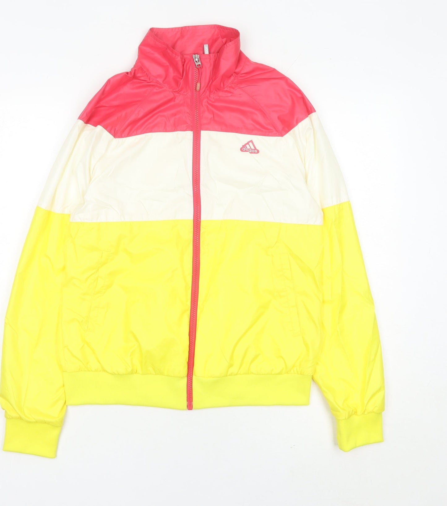 Adidas Womens Track Jacket Size 12 Yellow Pink White Colourblock