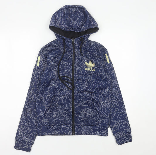 Adidas Womens Blue Track Jacket Size 12 Hooded Full Zip Sportswear
