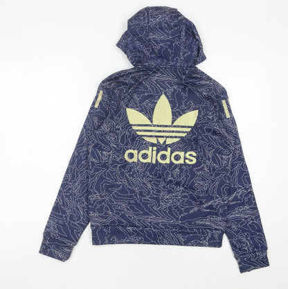 Adidas Womens Blue Track Jacket Size 12 Hooded Full Zip Sportswear