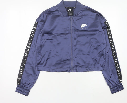Nike Womens Blue Track Jacket Size 12 Cropped Lightweight Zip