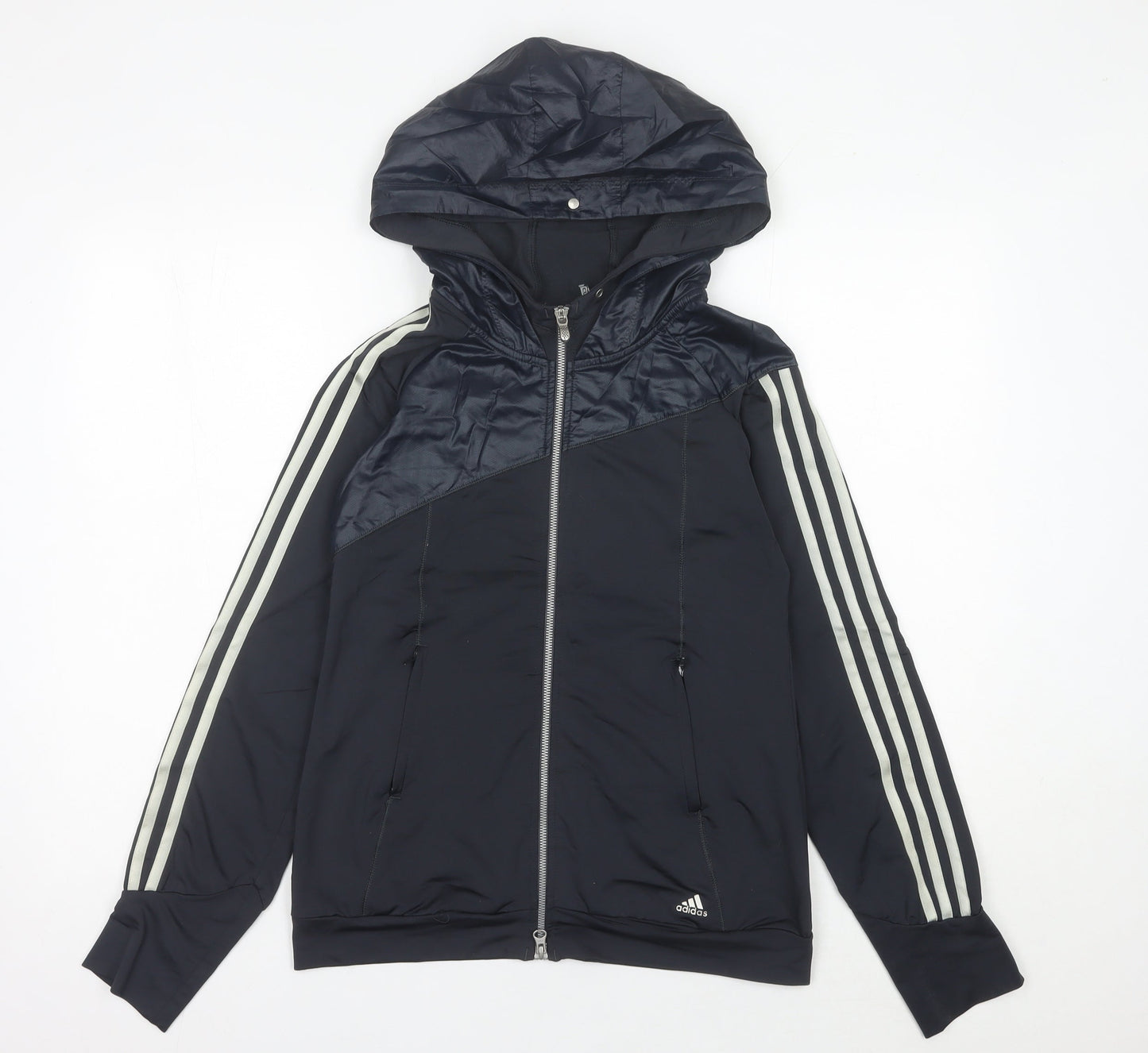 Adidas Womens Black Size 10 Track Jacket Hooded Full Zip Activewear