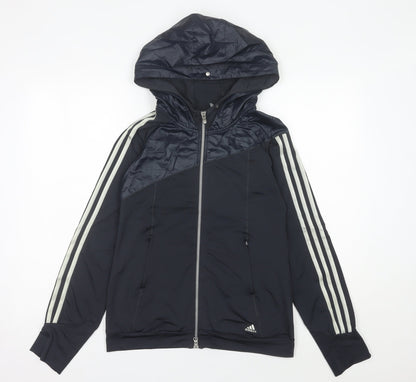 Adidas Womens Black Size 10 Track Jacket Hooded Full Zip Activewear