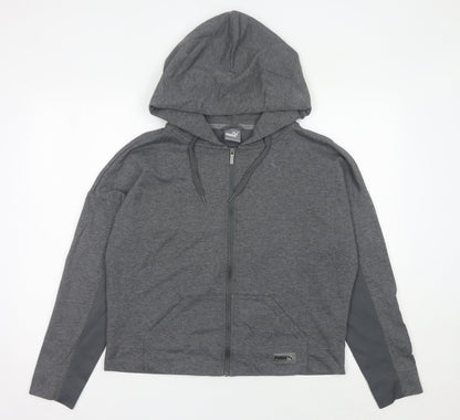 Puma Women Grey Size 16 Full Zip Hooded Activewear Jacket