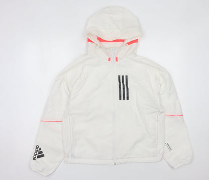Adidas Womens White Size 8 Windbreaker Jacket Lightweight Hooded