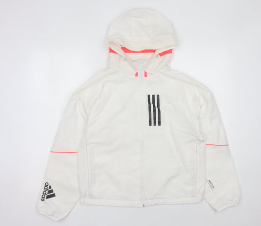 Adidas Womens White Size 8 Windbreaker Jacket Lightweight Hooded