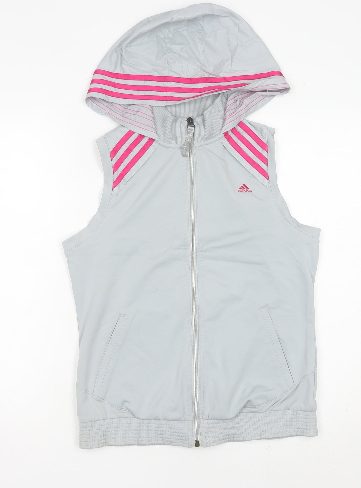 Adidas Womens Grey Size 12 Sleeveless Hooded Sports Jacket